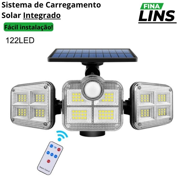 Refletor Led Solar Com 3 Cabeças 122Led - EcoLight