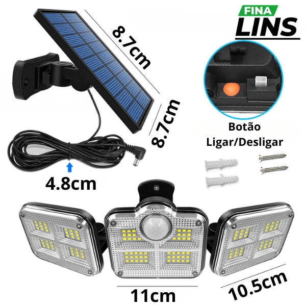 Refletor Led Solar Com 3 Cabeças 122Led - EcoLight